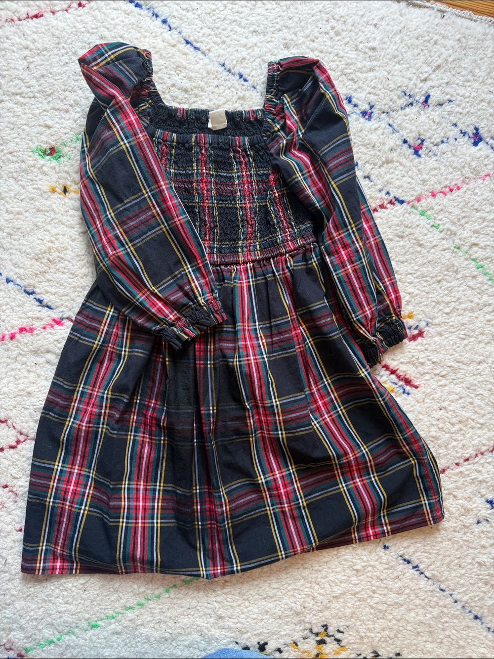 J. Crew Crewcuts Navy & Red Plaid Smocked Dress